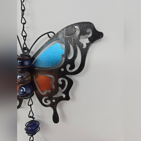 Metal Butterfly Windchime Bell Decorative Marbles Blue Orange Black Cut Out - Picture 3 of 11
